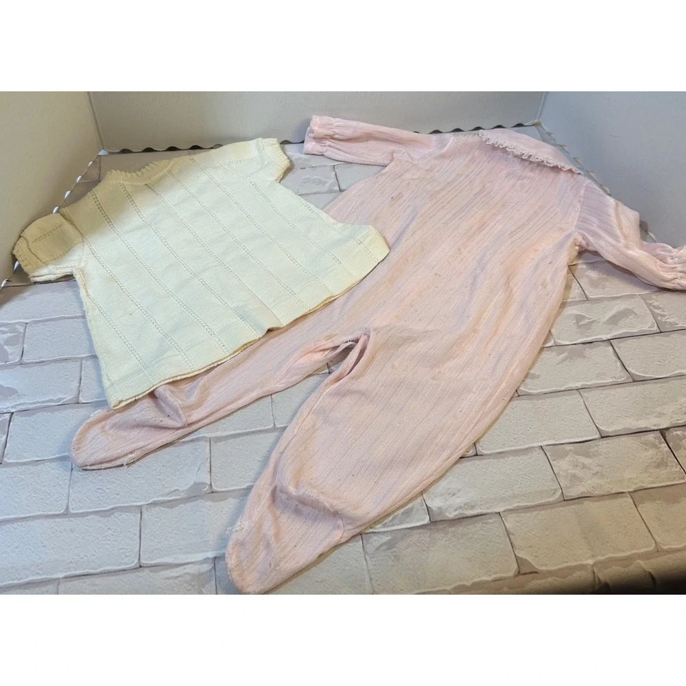 Vintage Health-tex Gerber‎ Baby Girl Knit Top Pink Footed Sleeper 12M 19-24lbs